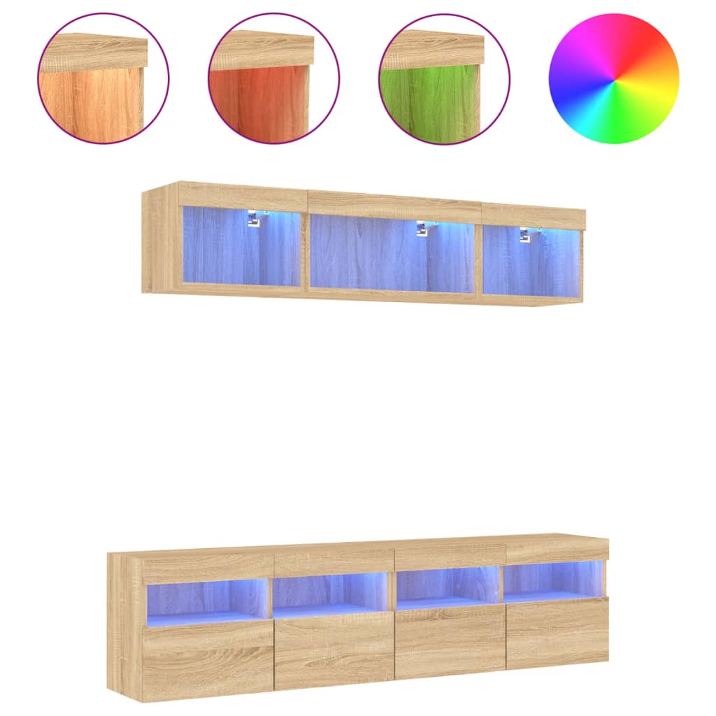 Unités murales TV avec LED 5 pcs chêne sonoma bois d'ingénierie