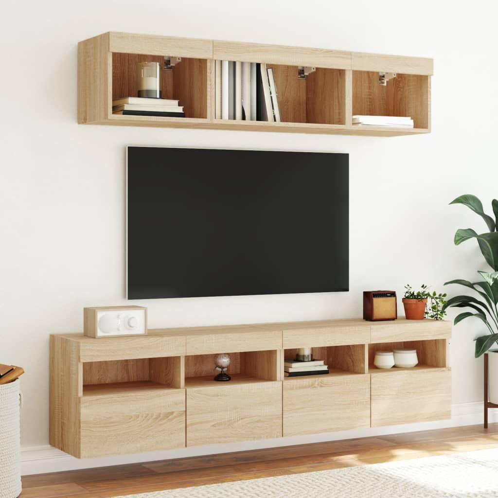 Unités murales TV avec LED 5 pcs chêne sonoma bois d'ingénierie - XIOS