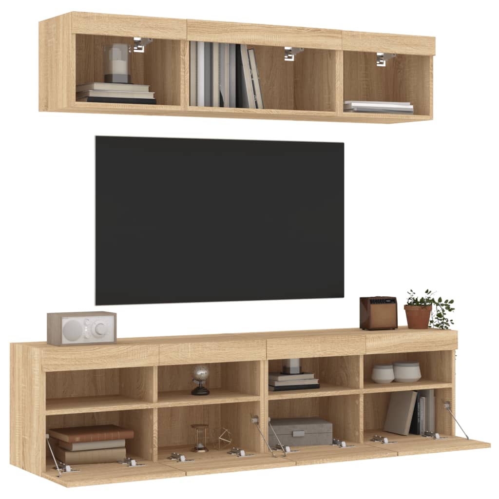 Unités murales TV avec LED 5 pcs chêne sonoma bois d'ingénierie - XIOS