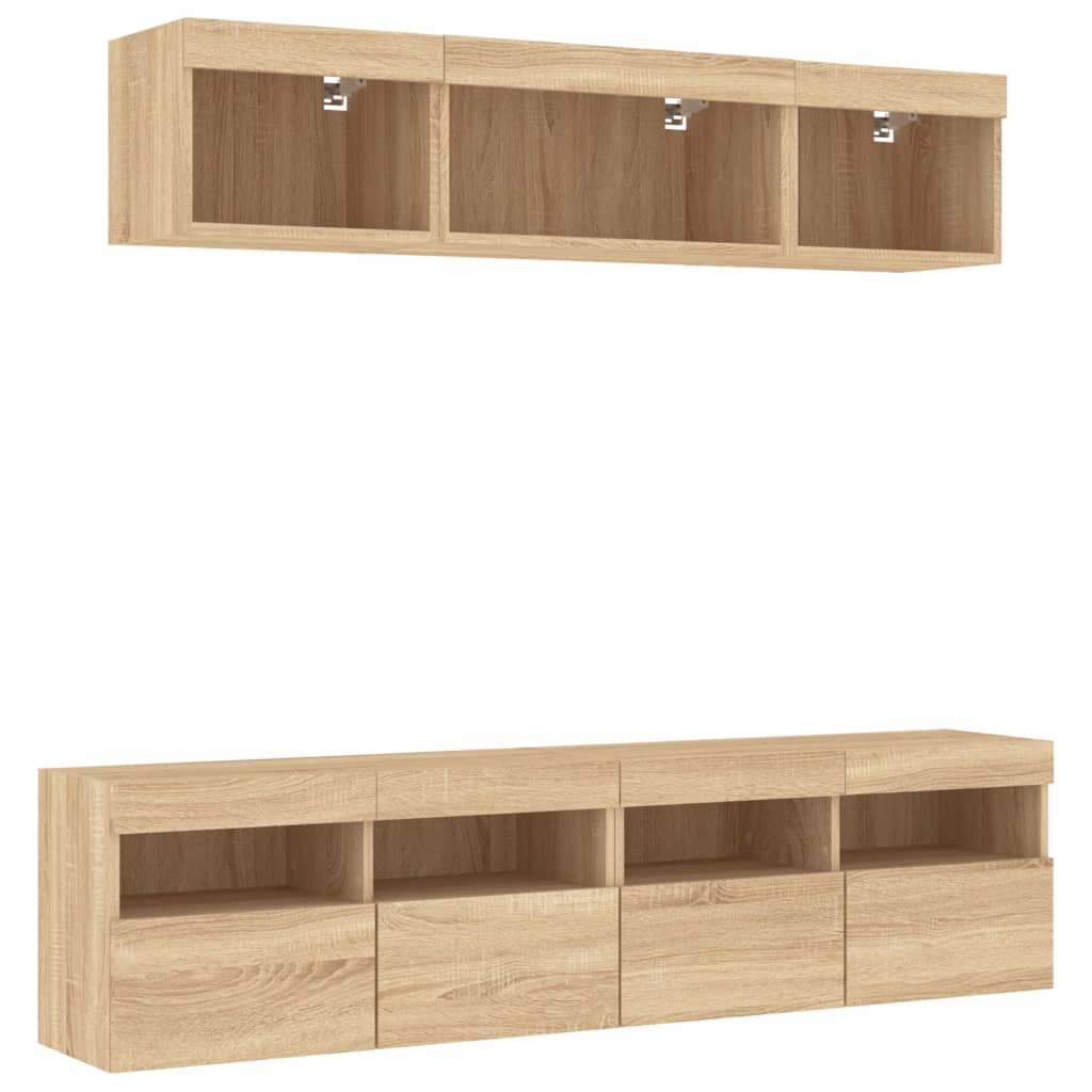 Unités murales TV avec LED 5 pcs chêne sonoma bois d'ingénierie - XIOS