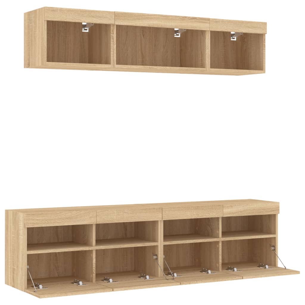 Unités murales TV avec LED 5 pcs chêne sonoma bois d'ingénierie - XIOS