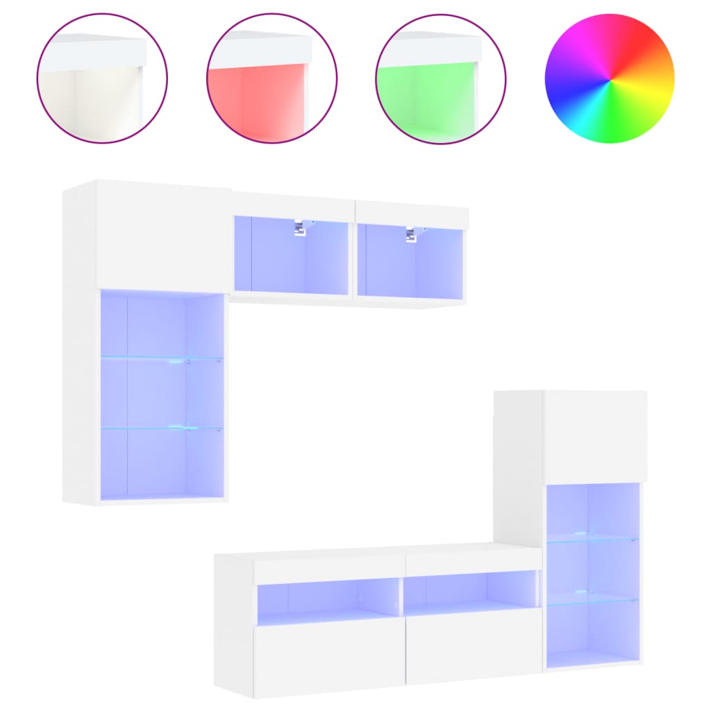 Unités murales TV avec LED 5 pcs blanc bois d'ingénierie - XIOS
