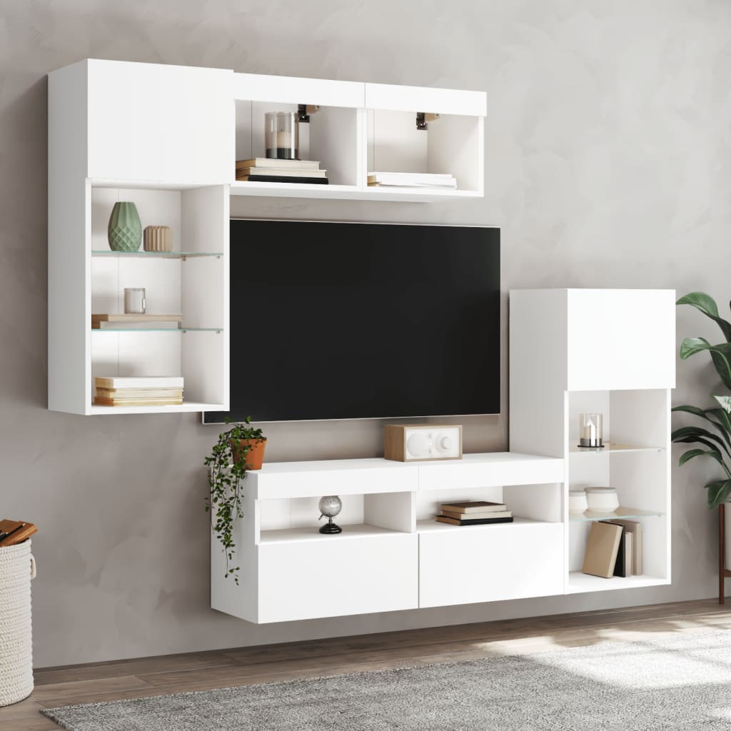 Unités murales TV avec LED 5 pcs blanc bois d'ingénierie - XIOS