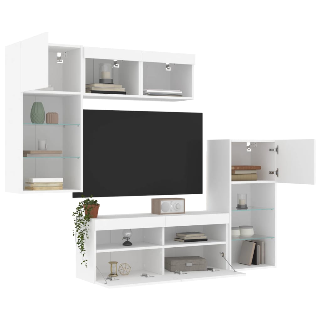 Unités murales TV avec LED 5 pcs blanc bois d'ingénierie - XIOS