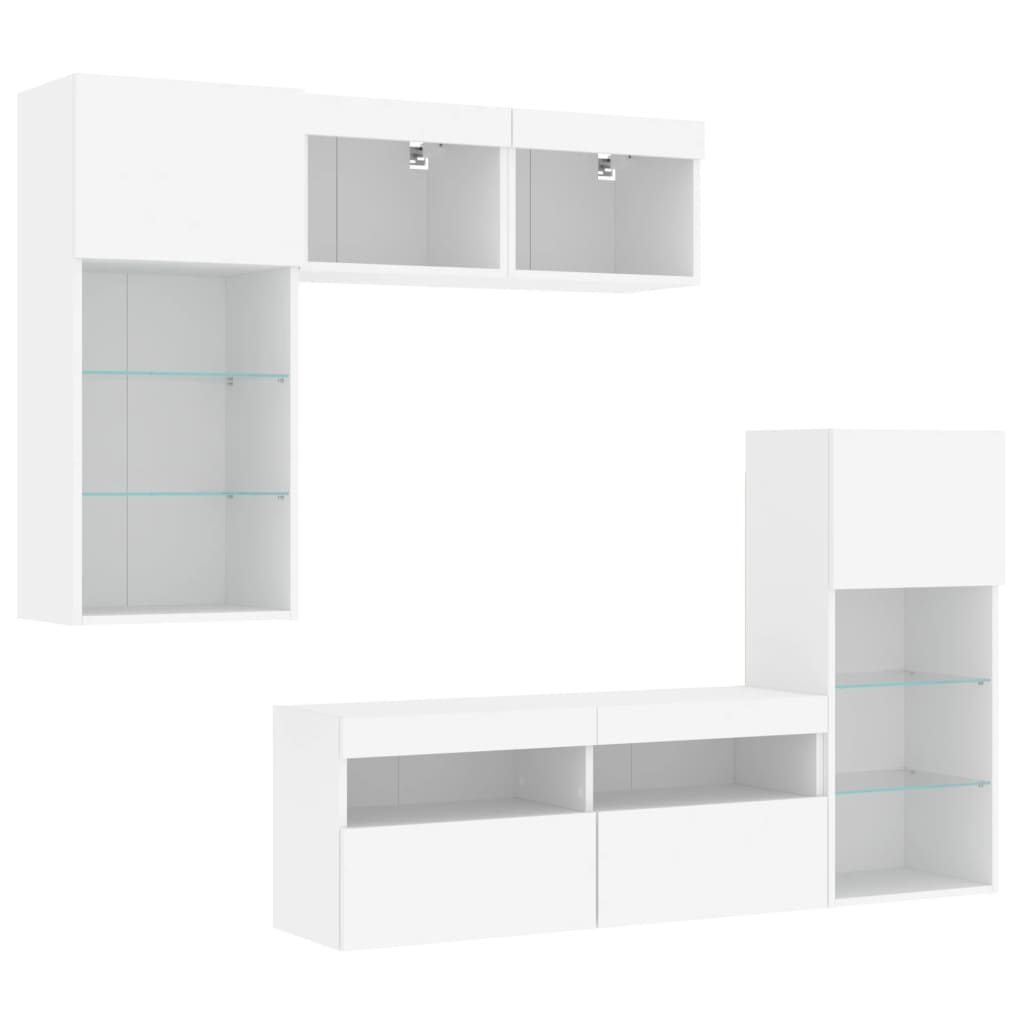 Unités murales TV avec LED 5 pcs blanc bois d'ingénierie - XIOS