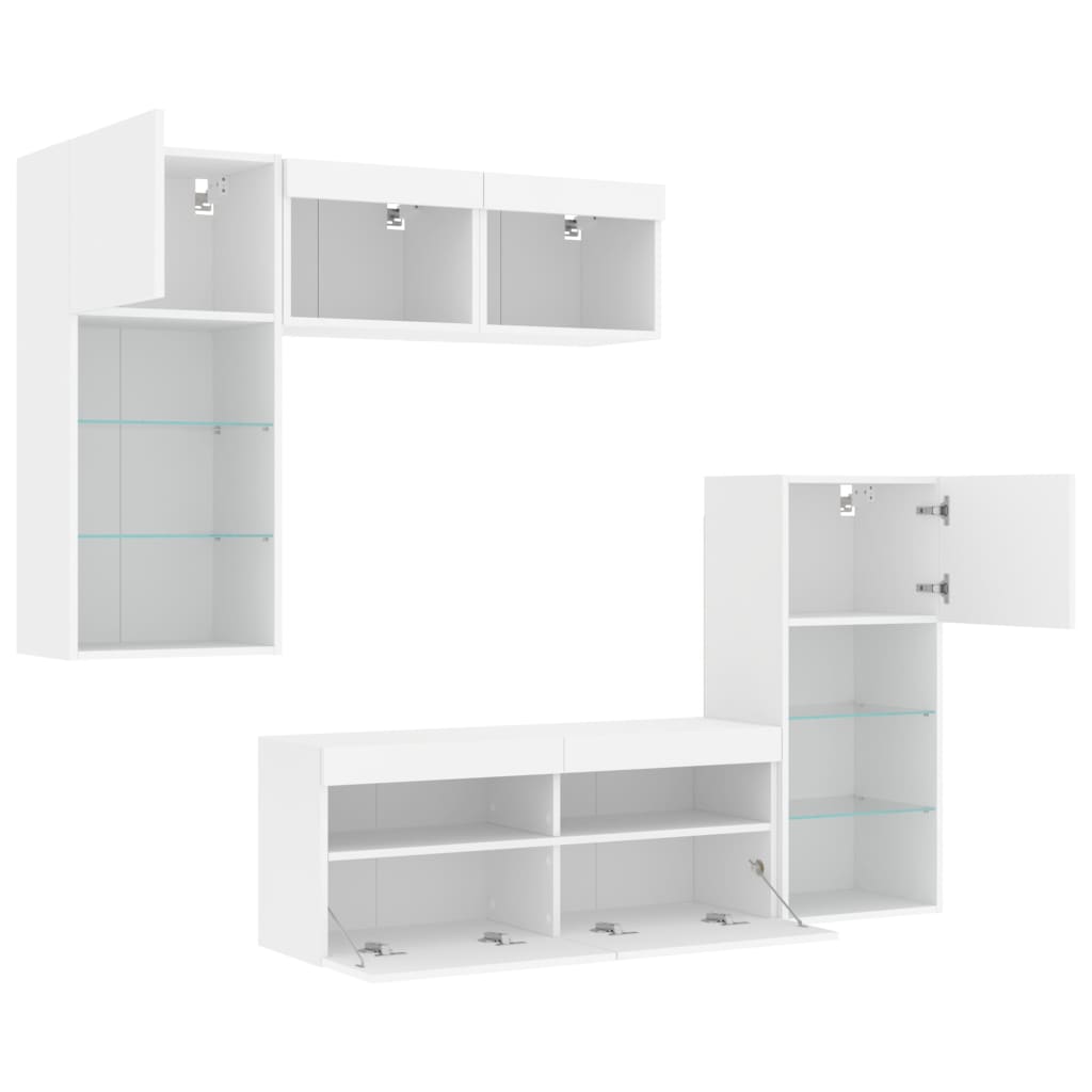 Unités murales TV avec LED 5 pcs blanc bois d'ingénierie - XIOS