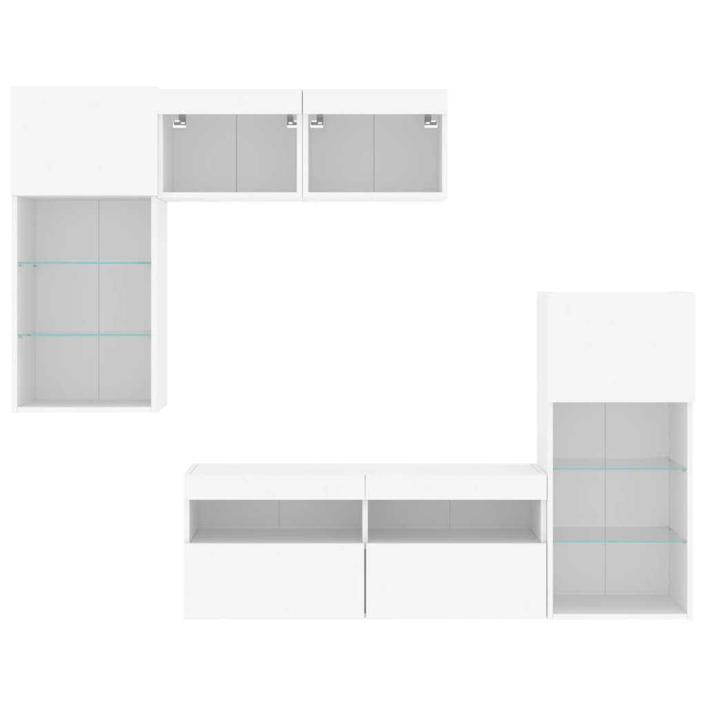 Unités murales TV avec LED 5 pcs blanc bois d'ingénierie - XIOS