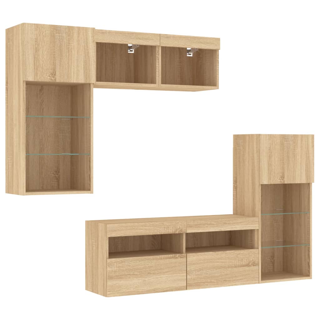 Unités murales TV avec LED 5 pcs chêne sonoma bois d'ingénierie - XIOS
