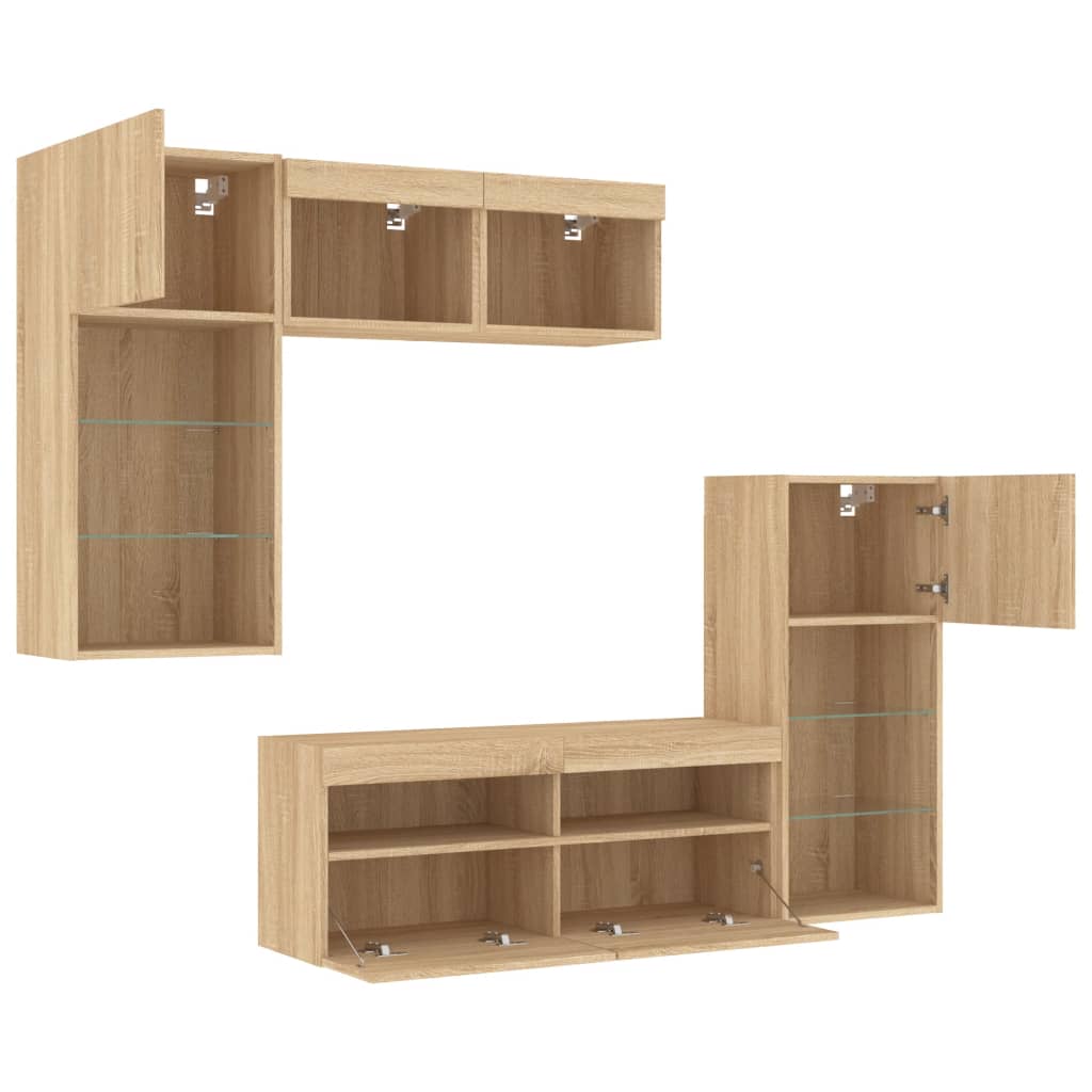 Unités murales TV avec LED 5 pcs chêne sonoma bois d'ingénierie - XIOS