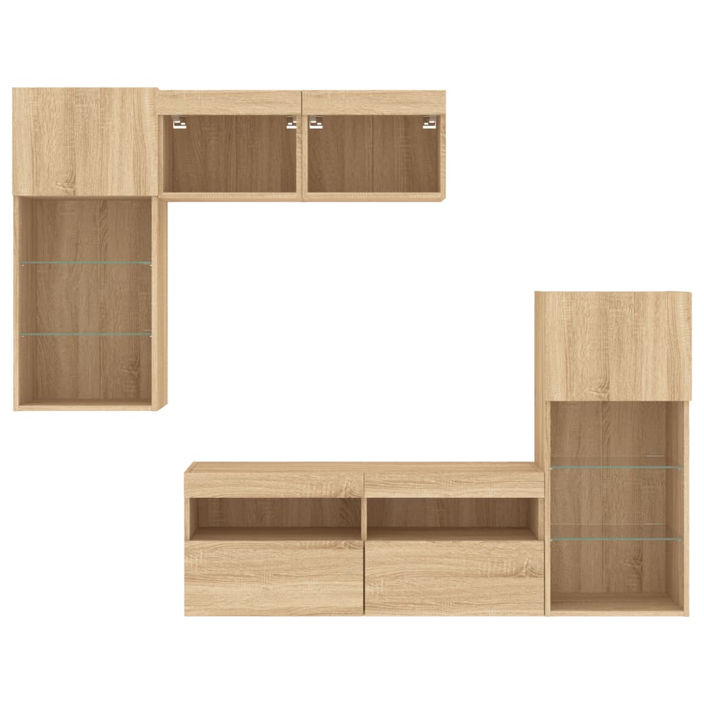 Unités murales TV avec LED 5 pcs chêne sonoma bois d'ingénierie - XIOS