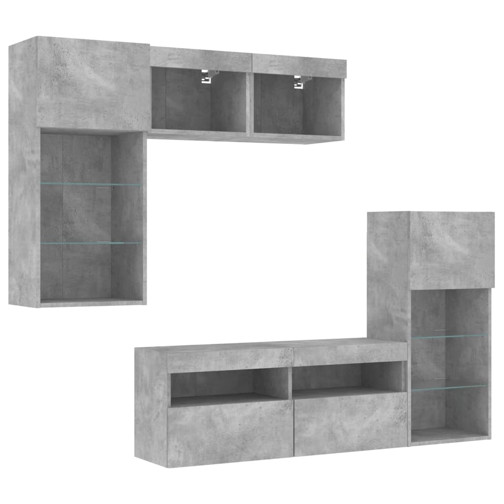 Unités murales TV avec LED 5 pcs gris béton bois d'ingénierie - XIOS