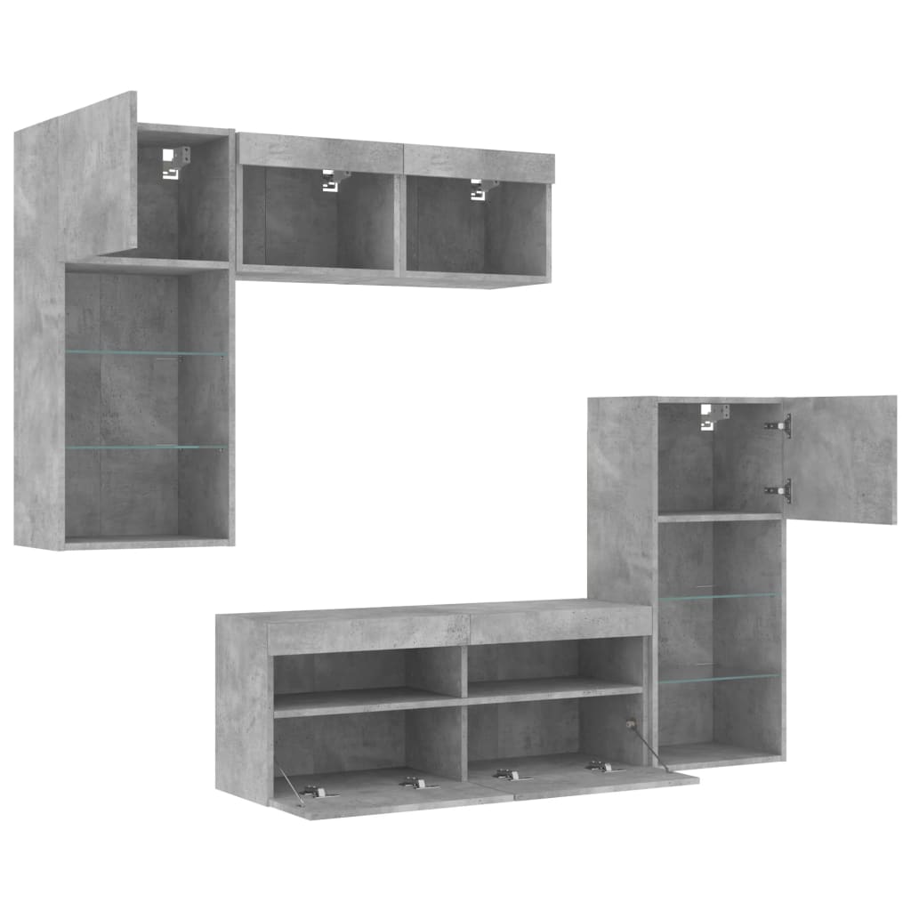 Unités murales TV avec LED 5 pcs gris béton bois d'ingénierie - XIOS