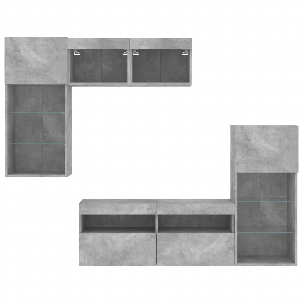 Unités murales TV avec LED 5 pcs gris béton bois d'ingénierie - XIOS