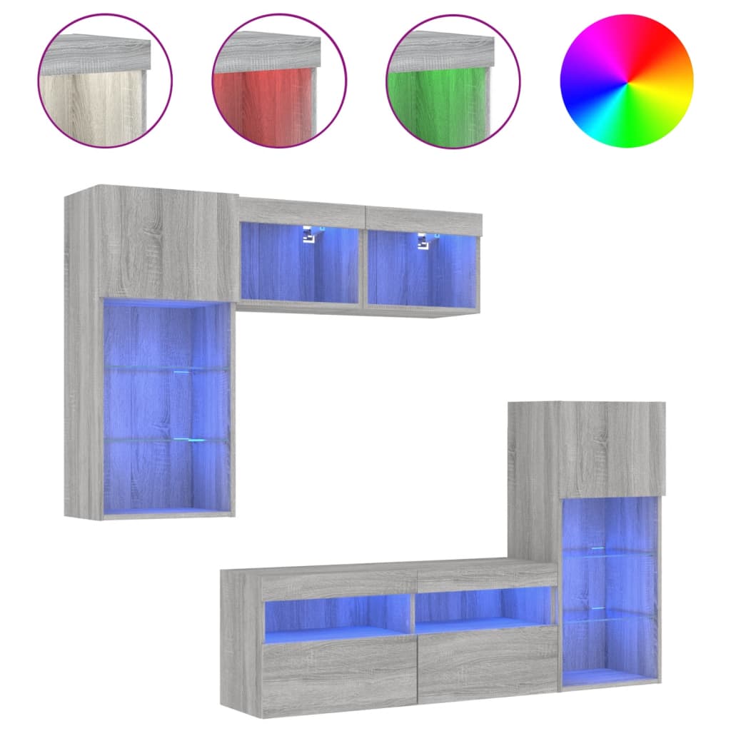 Unités murales TV avec LED 5 pcs gris sonoma bois d'ingénierie - XIOS