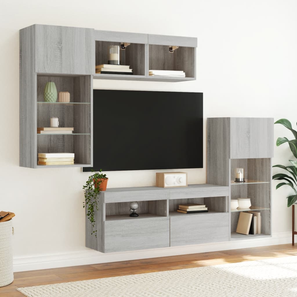 Unités murales TV avec LED 5 pcs gris sonoma bois d'ingénierie