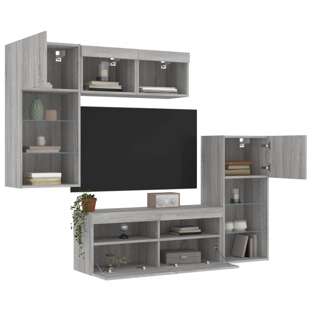 Unités murales TV avec LED 5 pcs gris sonoma bois d'ingénierie - XIOS
