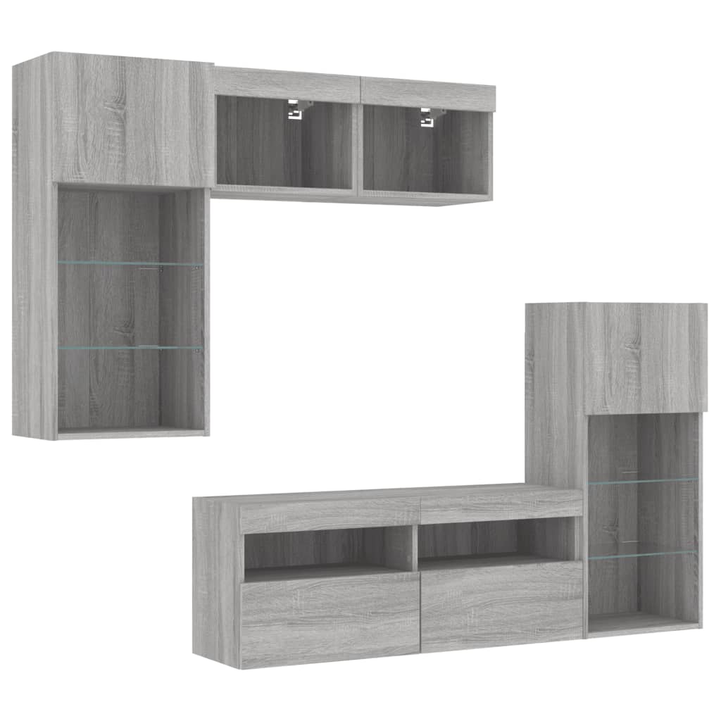 Unités murales TV avec LED 5 pcs gris sonoma bois d'ingénierie - XIOS
