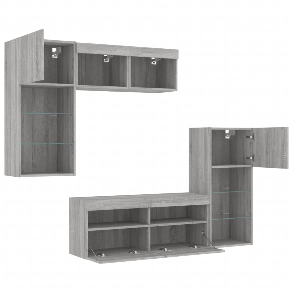 Unités murales TV avec LED 5 pcs gris sonoma bois d'ingénierie - XIOS