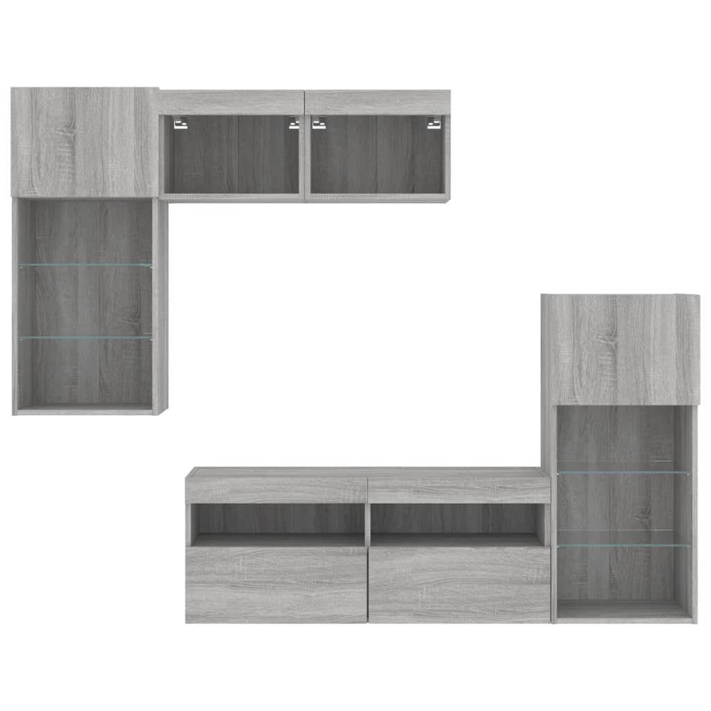 Unités murales TV avec LED 5 pcs gris sonoma bois d'ingénierie - XIOS