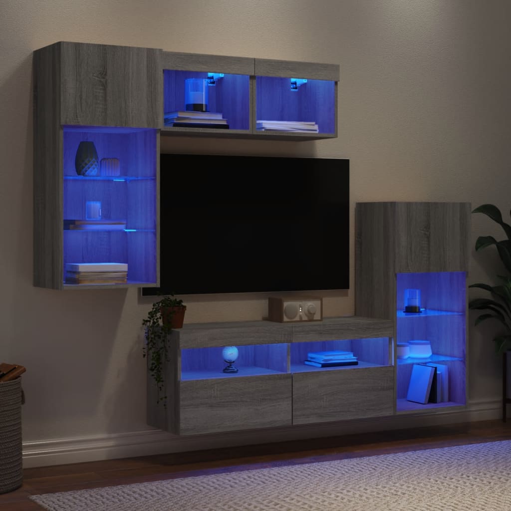 Unités murales TV avec LED 5 pcs gris sonoma bois d'ingénierie - XIOS