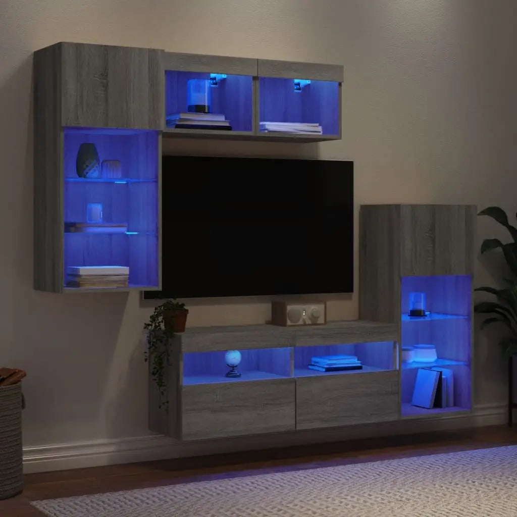 Unités murales TV avec LED 5 pcs gris sonoma bois d’ingénierie - XIOS