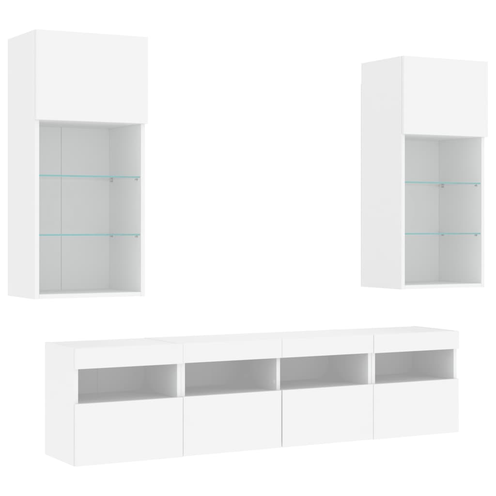 Unités murales TV avec LED 5 pcs blanc bois d'ingénierie - XIOS