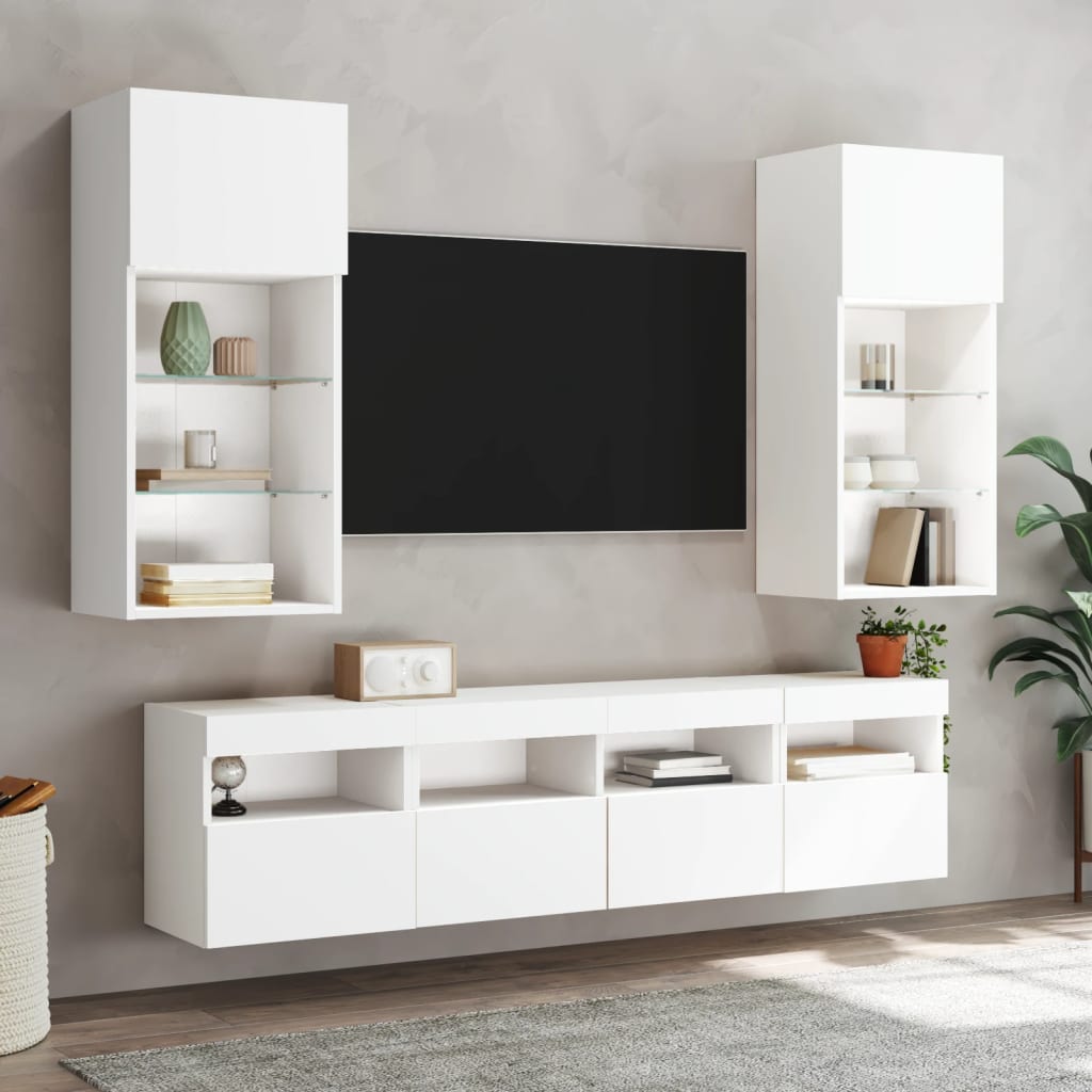 Unités murales TV avec LED 5 pcs blanc bois d'ingénierie - XIOS