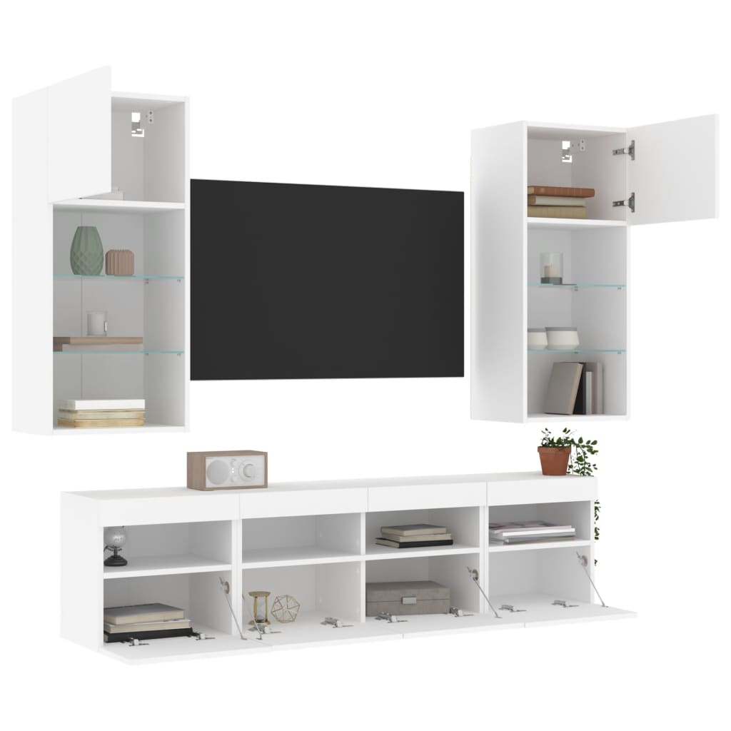 Unités murales TV avec LED 5 pcs blanc bois d'ingénierie - XIOS