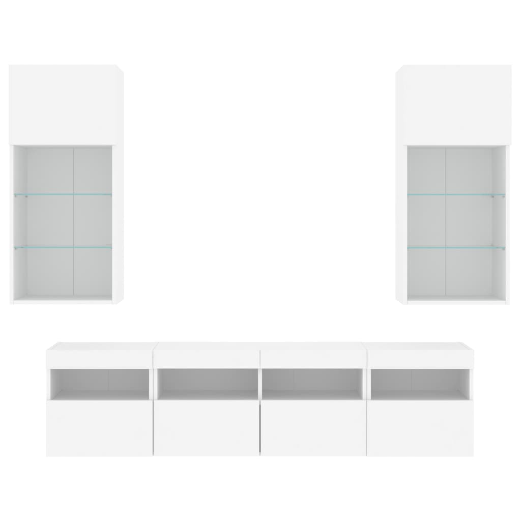 Unités murales TV avec LED 5 pcs blanc bois d'ingénierie - XIOS