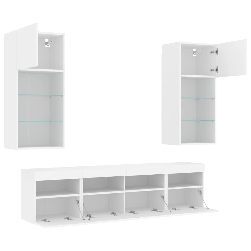 Unités murales TV avec LED 5 pcs blanc bois d'ingénierie - XIOS