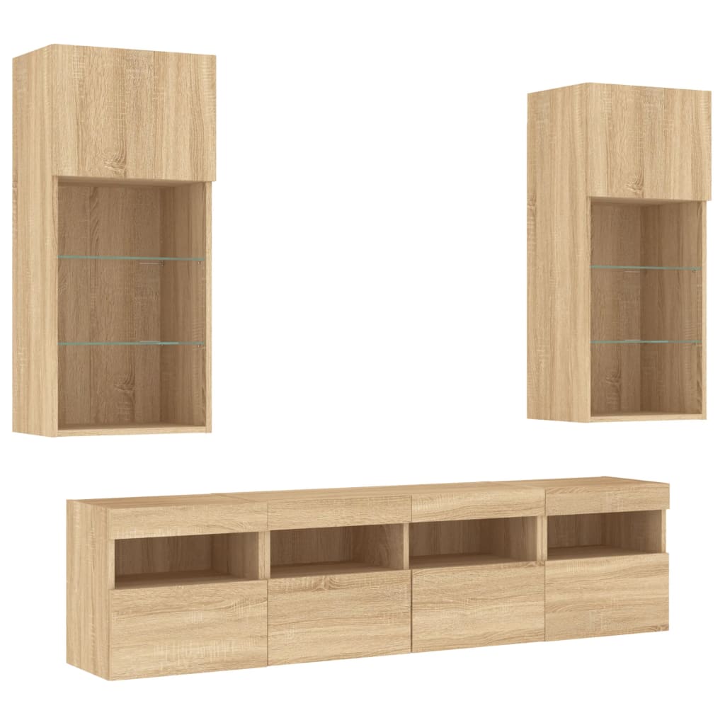 Unités murales TV avec LED 5 pcs chêne sonoma bois d'ingénierie - XIOS