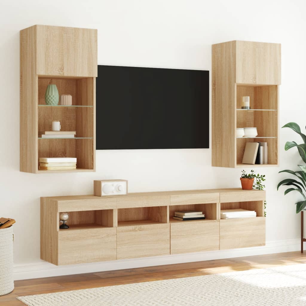 Unités murales TV avec LED 5 pcs chêne sonoma bois d'ingénierie - XIOS