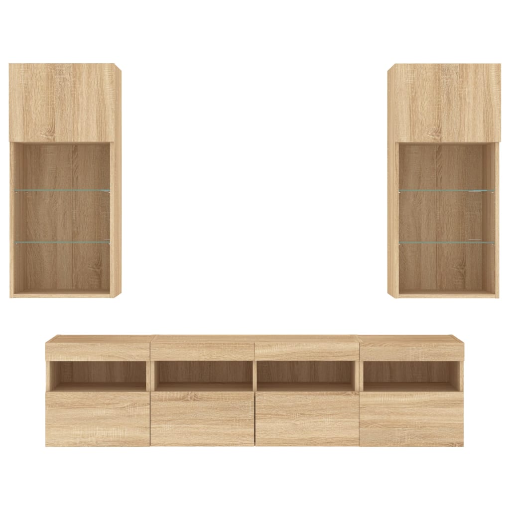 Unités murales TV avec LED 5 pcs chêne sonoma bois d'ingénierie - XIOS