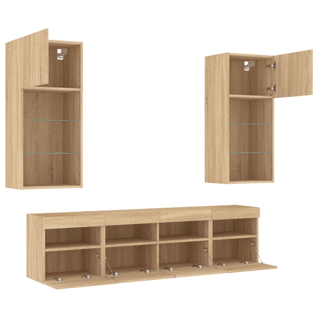 Unités murales TV avec LED 5 pcs chêne sonoma bois d'ingénierie - XIOS