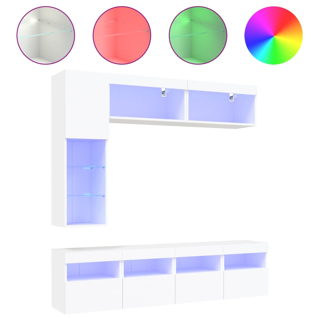 Ensemble de meubles TV muraux 7 pcs avec lumières LED blanc
