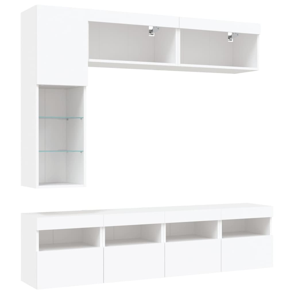 Ensemble de meubles TV muraux 7 pcs avec lumières LED blanc