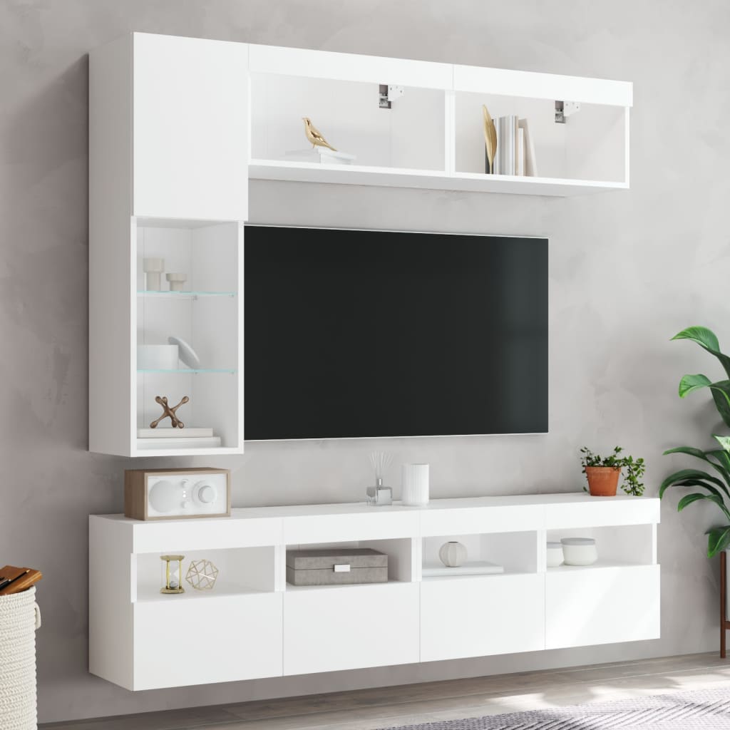Ensemble de meubles TV muraux 7 pcs avec lumières LED blanc