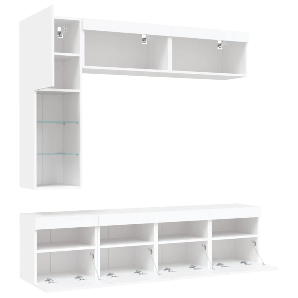Ensemble de meubles TV muraux 7 pcs avec lumières LED blanc