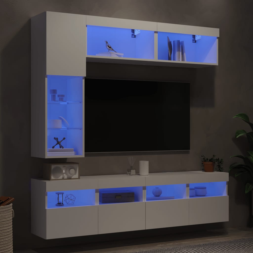 Ensemble de meubles TV muraux 7 pcs avec lumières LED blanc