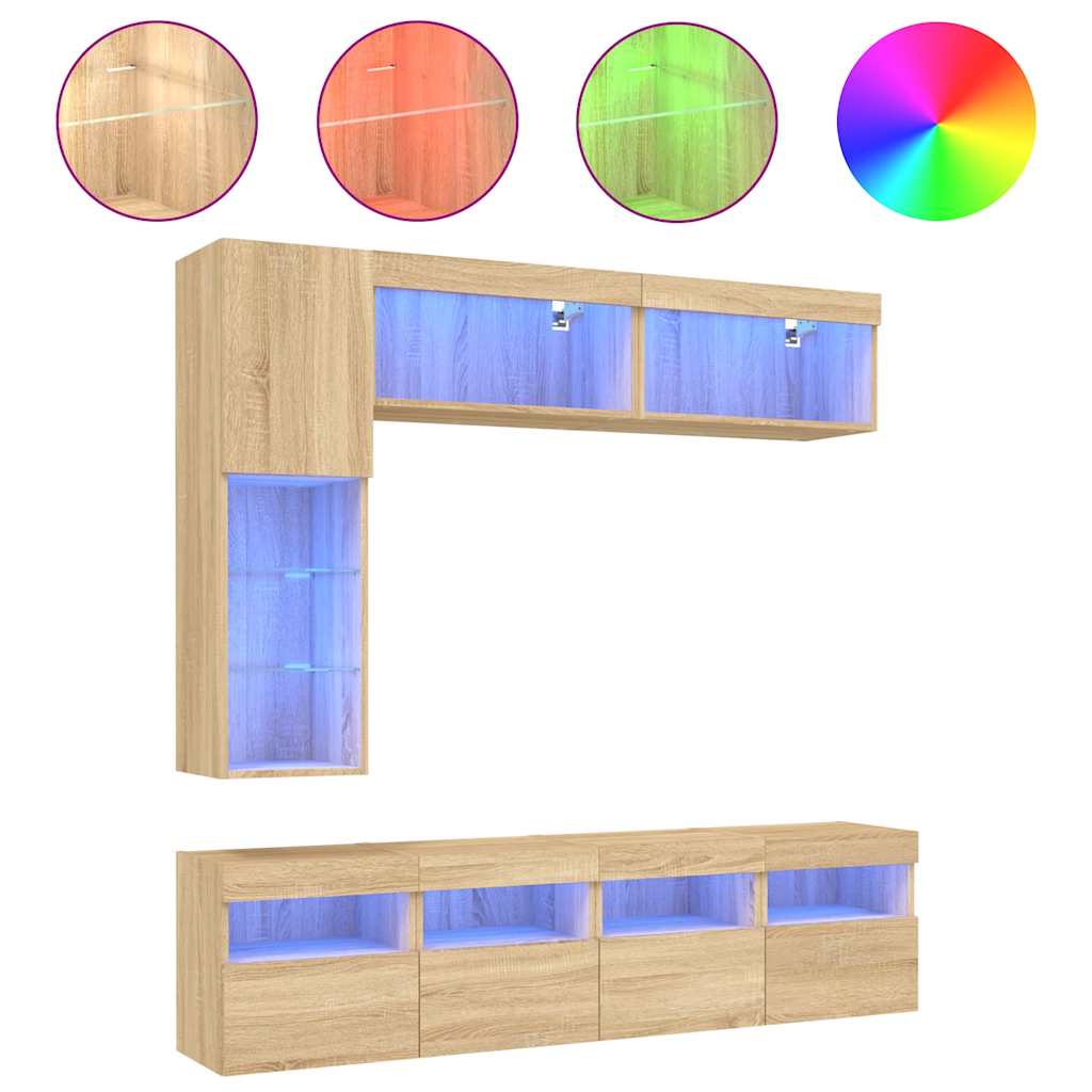 Ensemble de meubles TV muraux 7pcs et lumières LED chêne sonoma - XIOS