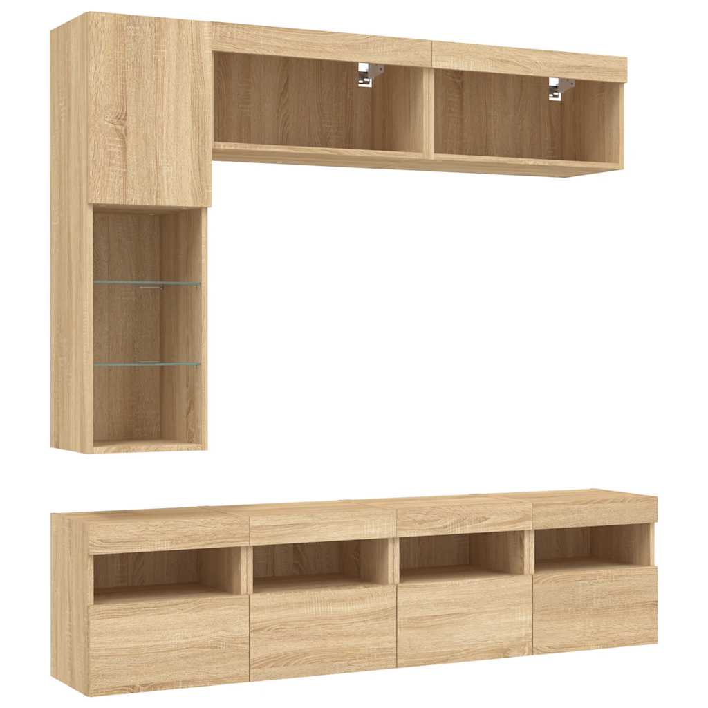 Ensemble de meubles TV muraux 7pcs et lumières LED chêne sonoma - XIOS