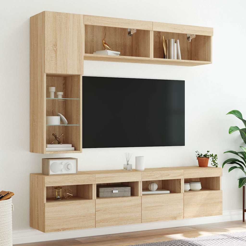 Ensemble de meubles TV muraux 7pcs et lumières LED chêne sonoma - XIOS