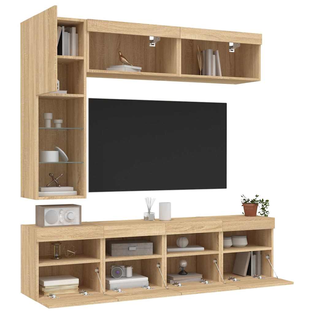 Ensemble de meubles TV muraux 7pcs et lumières LED chêne sonoma - XIOS