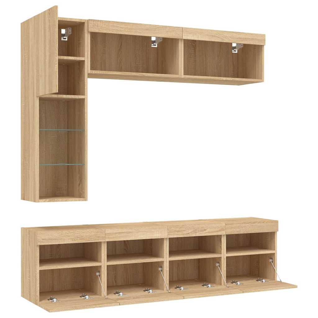 Ensemble de meubles TV muraux 7pcs et lumières LED chêne sonoma - XIOS