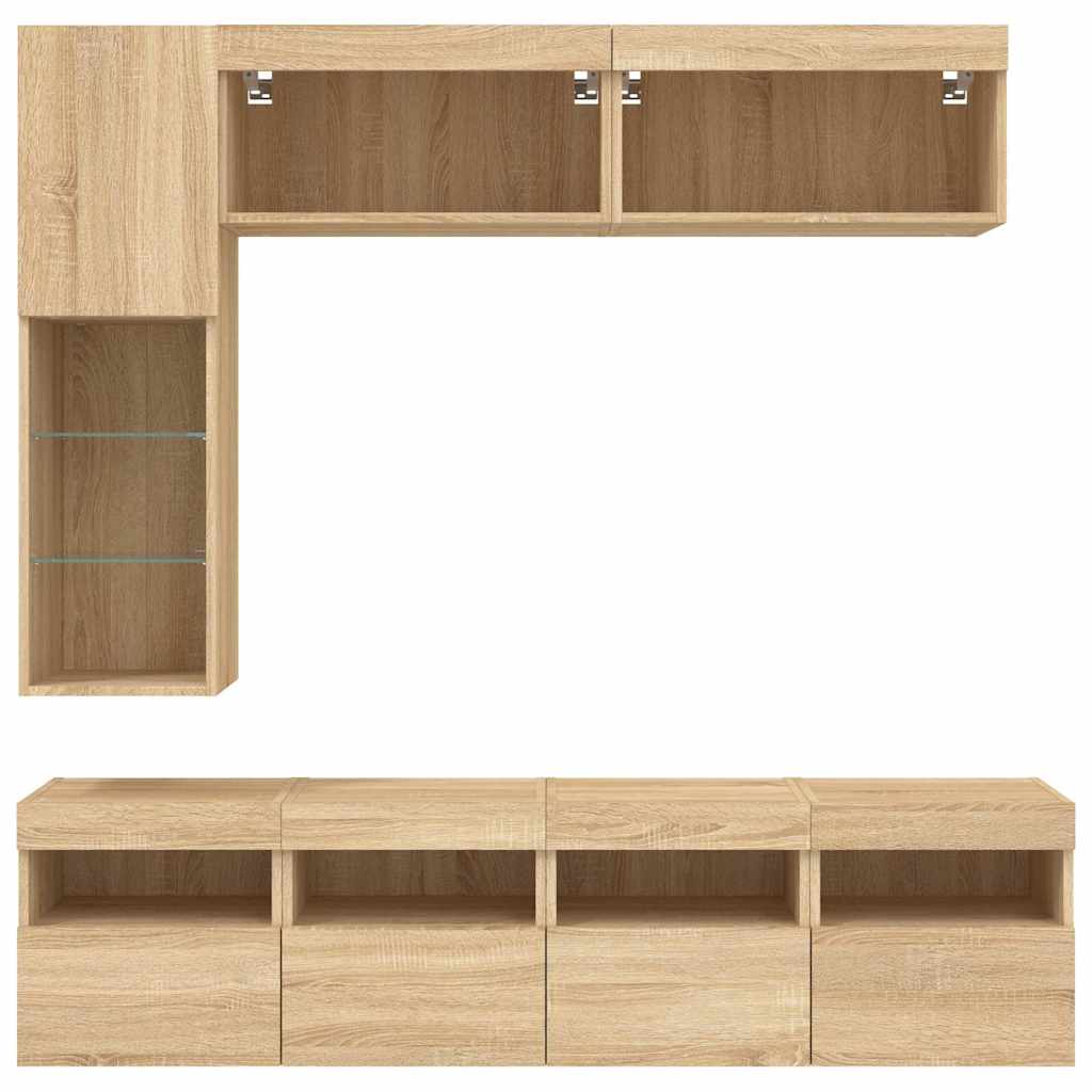 Ensemble de meubles TV muraux 7pcs et lumières LED chêne sonoma - XIOS