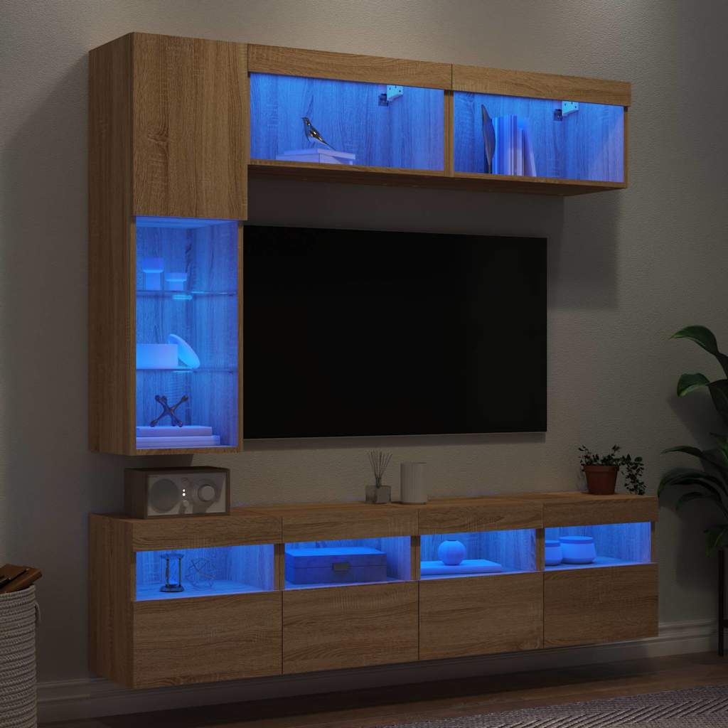 Ensemble de meubles TV muraux 7pcs et lumières LED chêne sonoma - XIOS