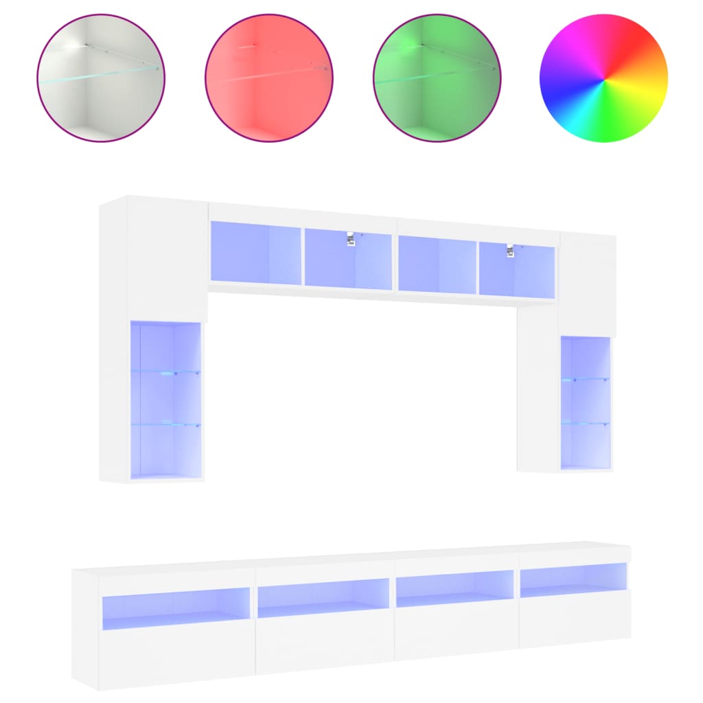 Ensemble de meubles TV muraux 8 pcs avec lumières LED blanc - XIOS
