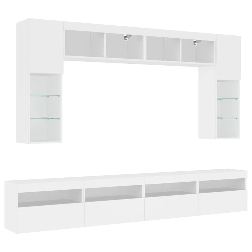 Ensemble de meubles TV muraux 8 pcs avec lumières LED blanc - XIOS