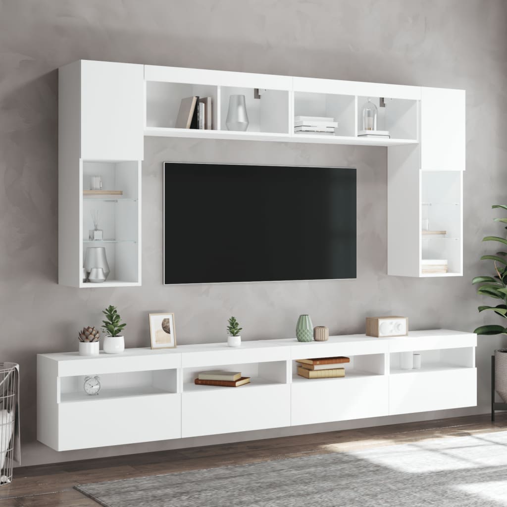 Ensemble de meubles TV muraux 8 pcs avec lumières LED blanc - XIOS
