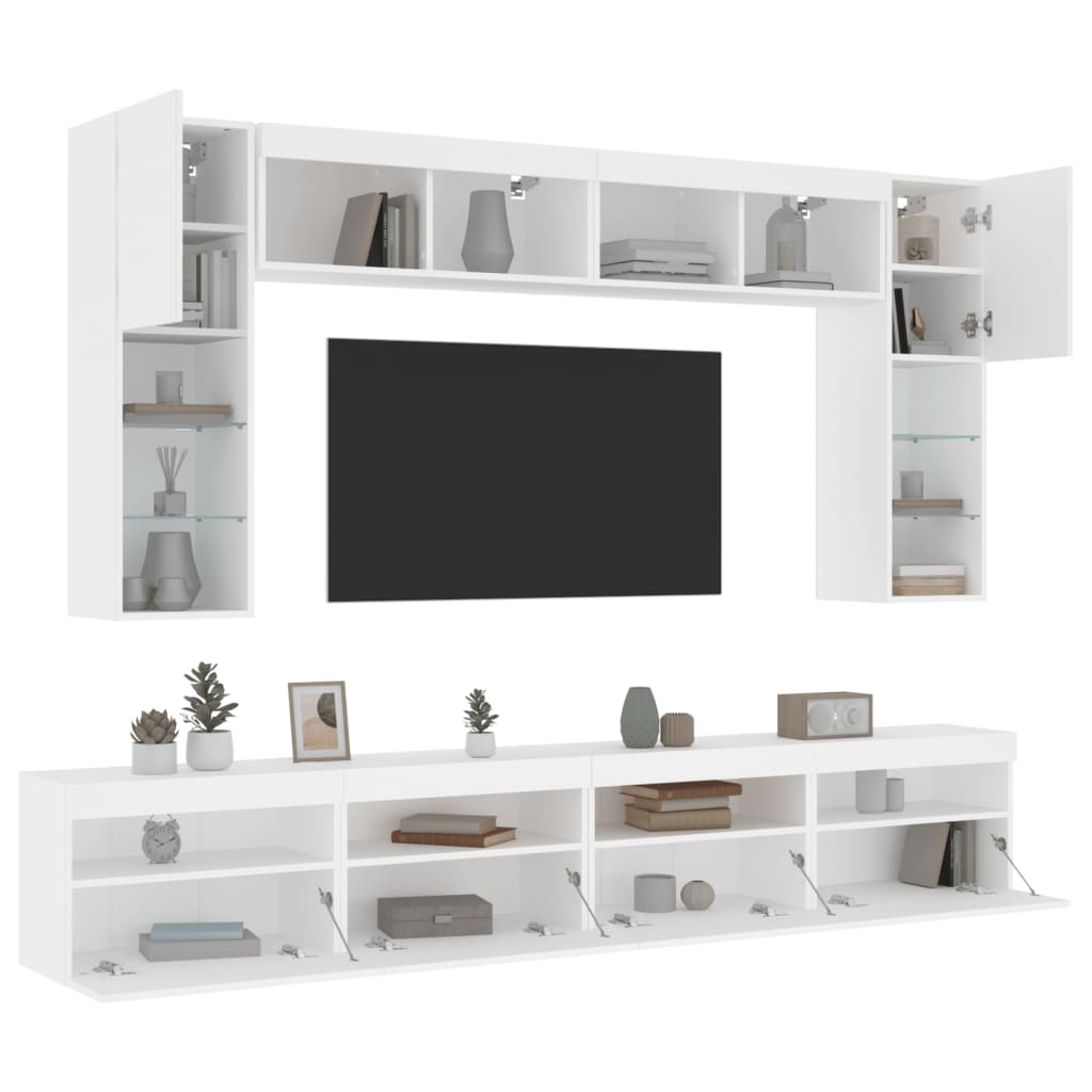 Ensemble de meubles TV muraux 8 pcs avec lumières LED blanc - XIOS